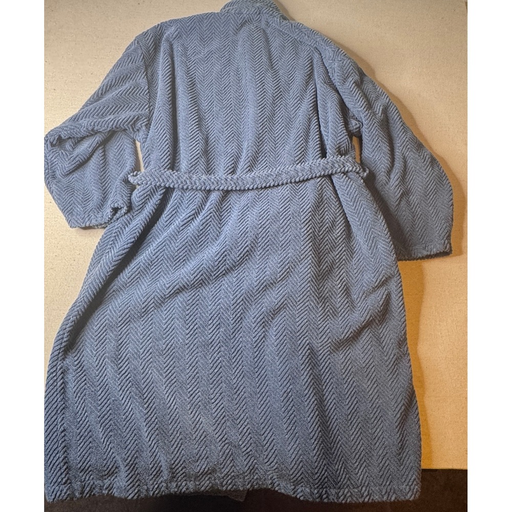 Linum 100% Turkish Cotton Spa Robe XL Blue Herringbone Shawl Collar Luxury Robe - Picture 3 of 7